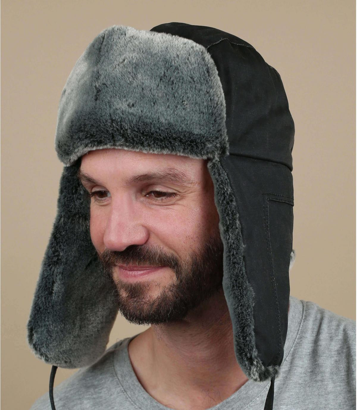 Fliegermütze schwarz gewachste B Bomber Cap CO PE Fake Fur black Fliegermütze schwarz gewachste B Bomber Cap CO PE Fake Fur black